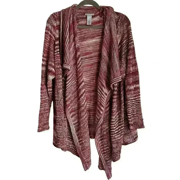 Catherines Open Front Waterfall Knit Sweater Cardigan Women's Red Cream Size 2X - Picture 1 of 6